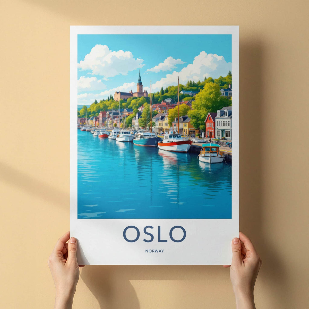 Oslo Poster - Norway Travel Art - Picturesque Harbor City Home Decor