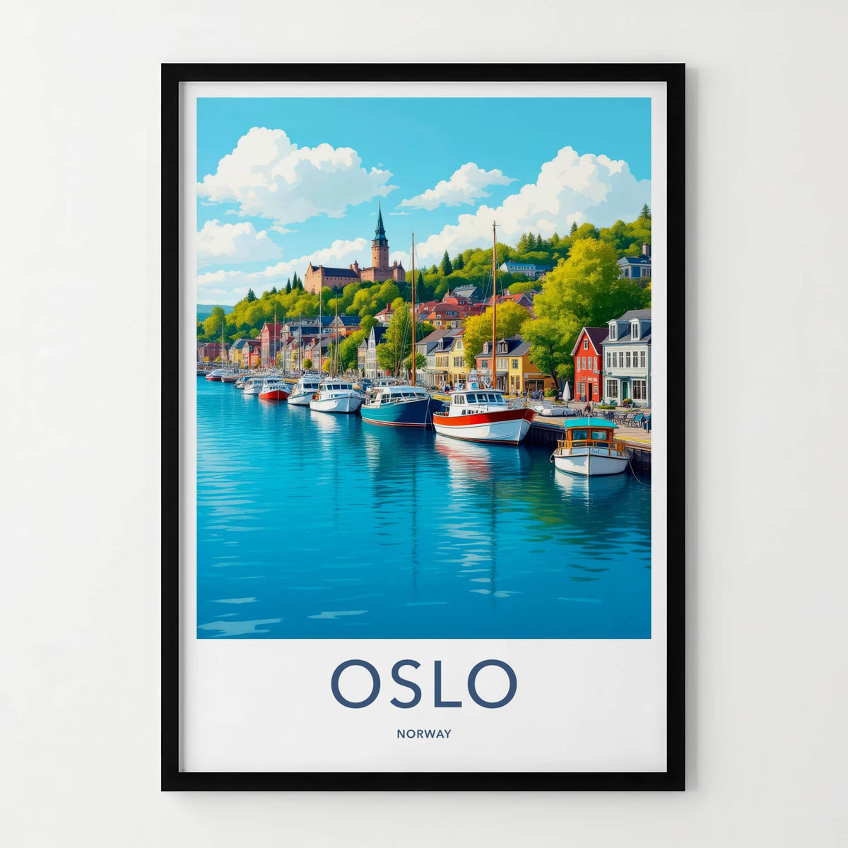 Oslo Poster - Norway Travel Art - Picturesque Harbor City Home Decor