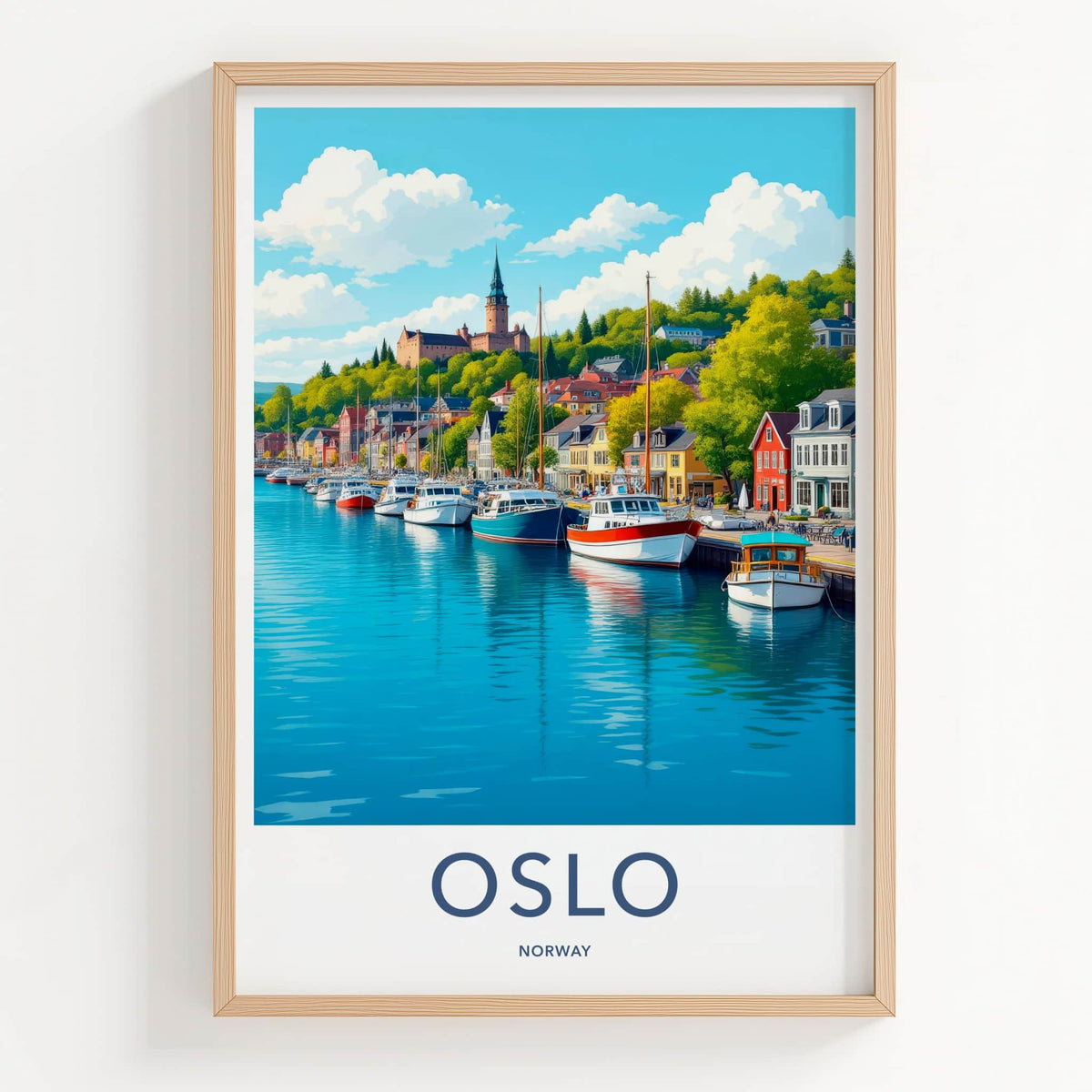 Oslo Poster - Norway Travel Art - Picturesque Harbor City Home Decor