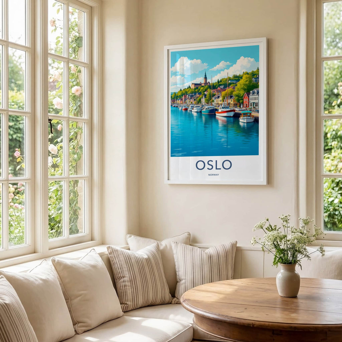 Oslo Poster - Norway Travel Art - Picturesque Harbor City Home Decor