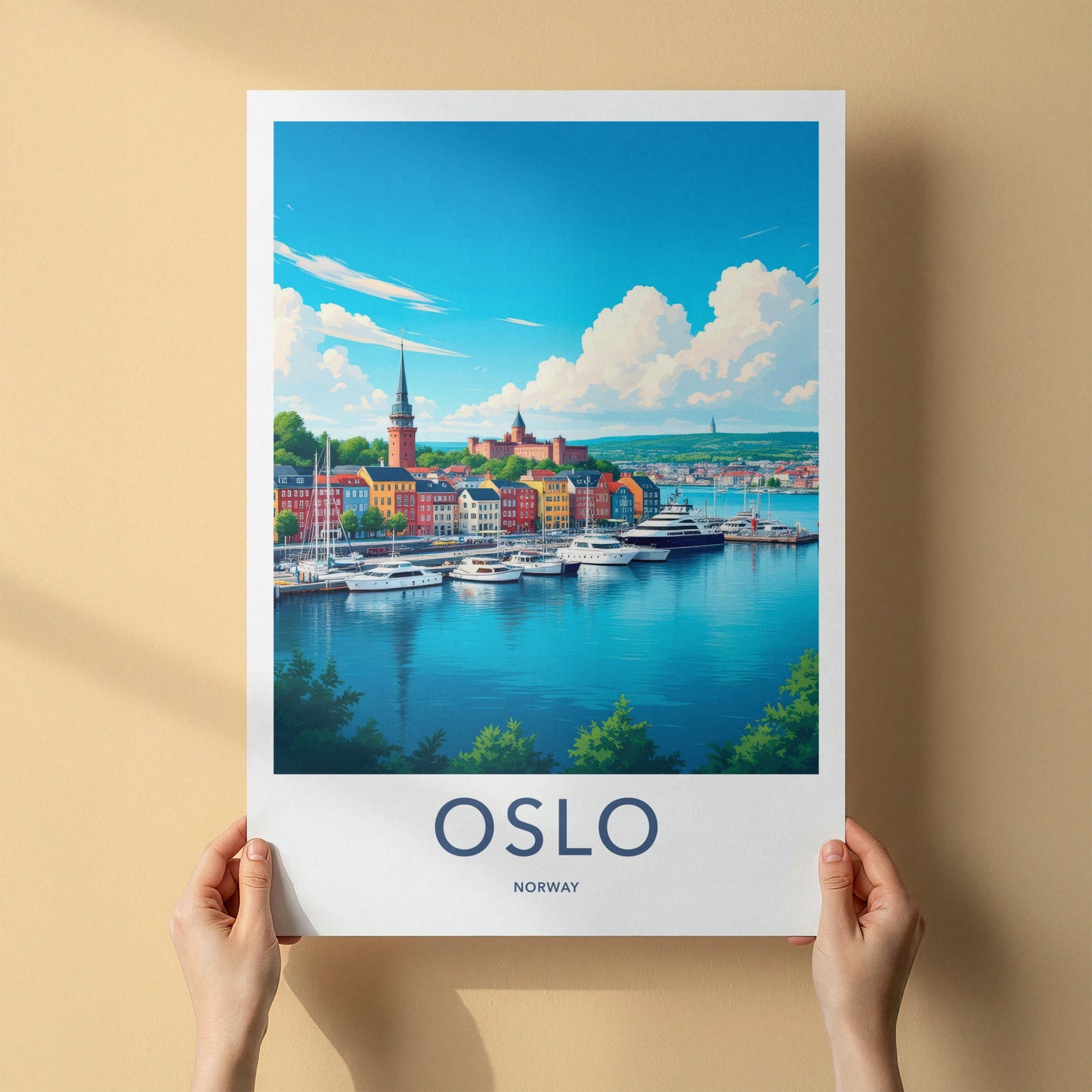 Oslo Poster - Norway Travel Print - Vibrant City Harbor Wall Decor