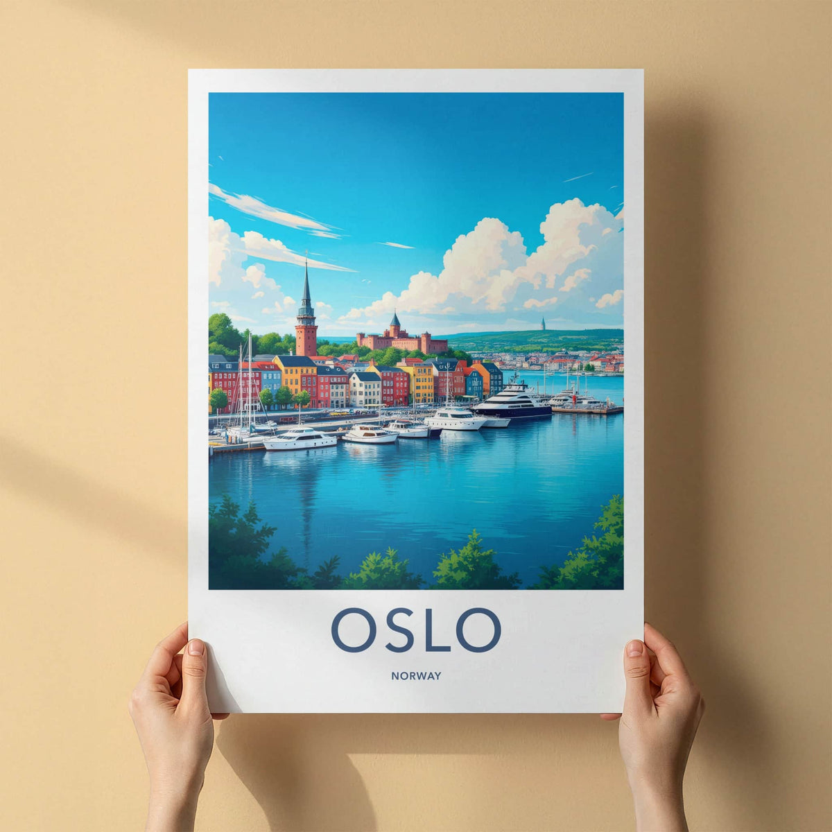 Oslo Poster - Norway Travel Print - Vibrant City Harbor Wall Decor