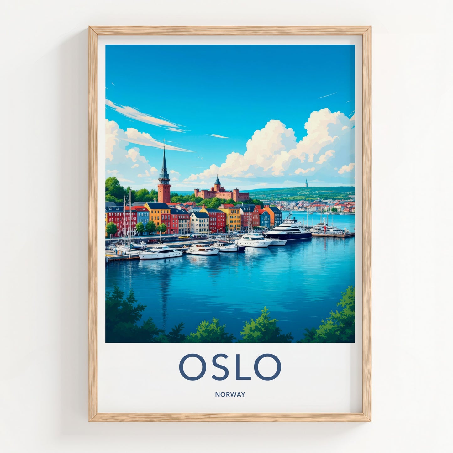 Oslo Poster - Norway Travel Print - Vibrant City Harbor Wall Decor