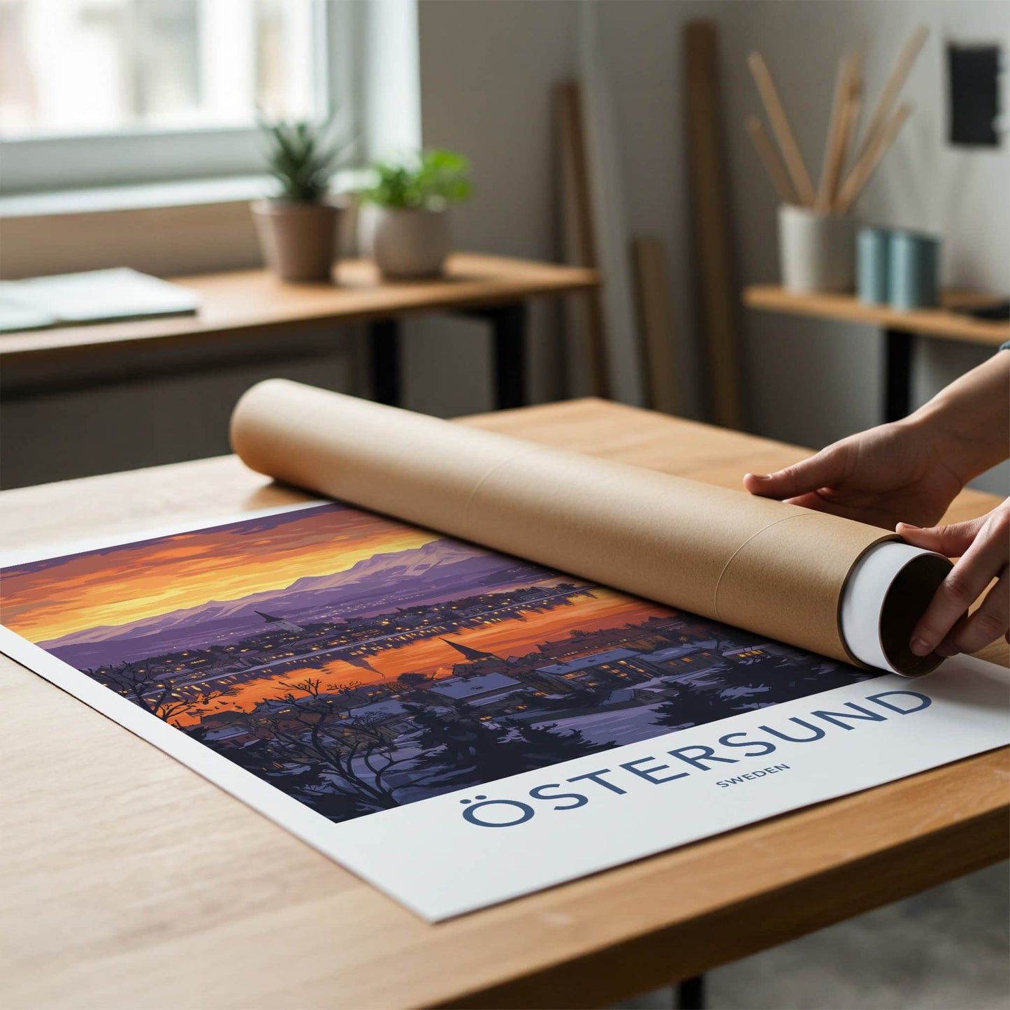 Ostersund Poster - Sweden Travel Art - Dramatic Orange Sunset Home Decor