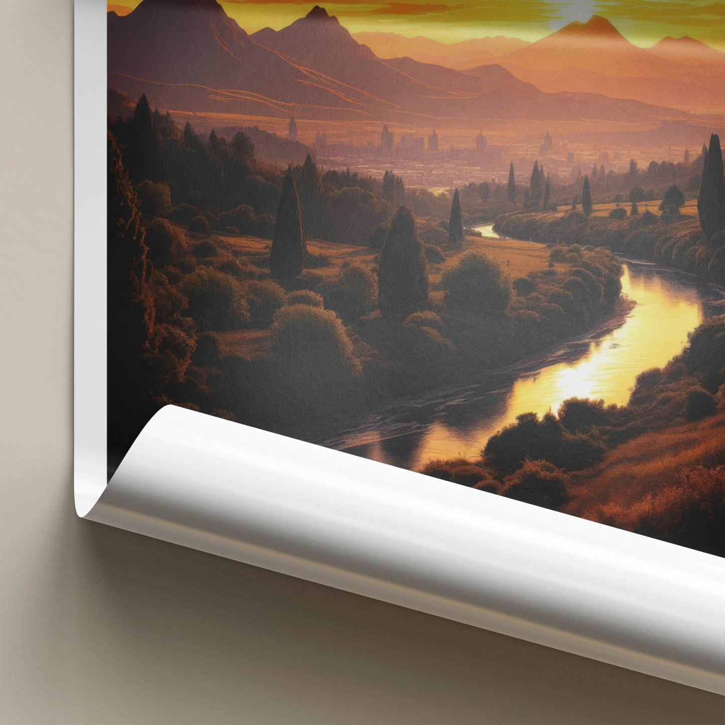 Otautahi Poster - New Zealand Travel Art - Golden River Sunset Home Decor