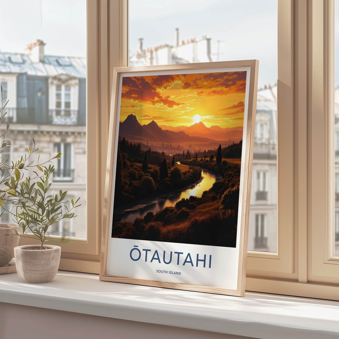 Otautahi Poster - New Zealand Travel Art - Golden River Sunset Home Decor