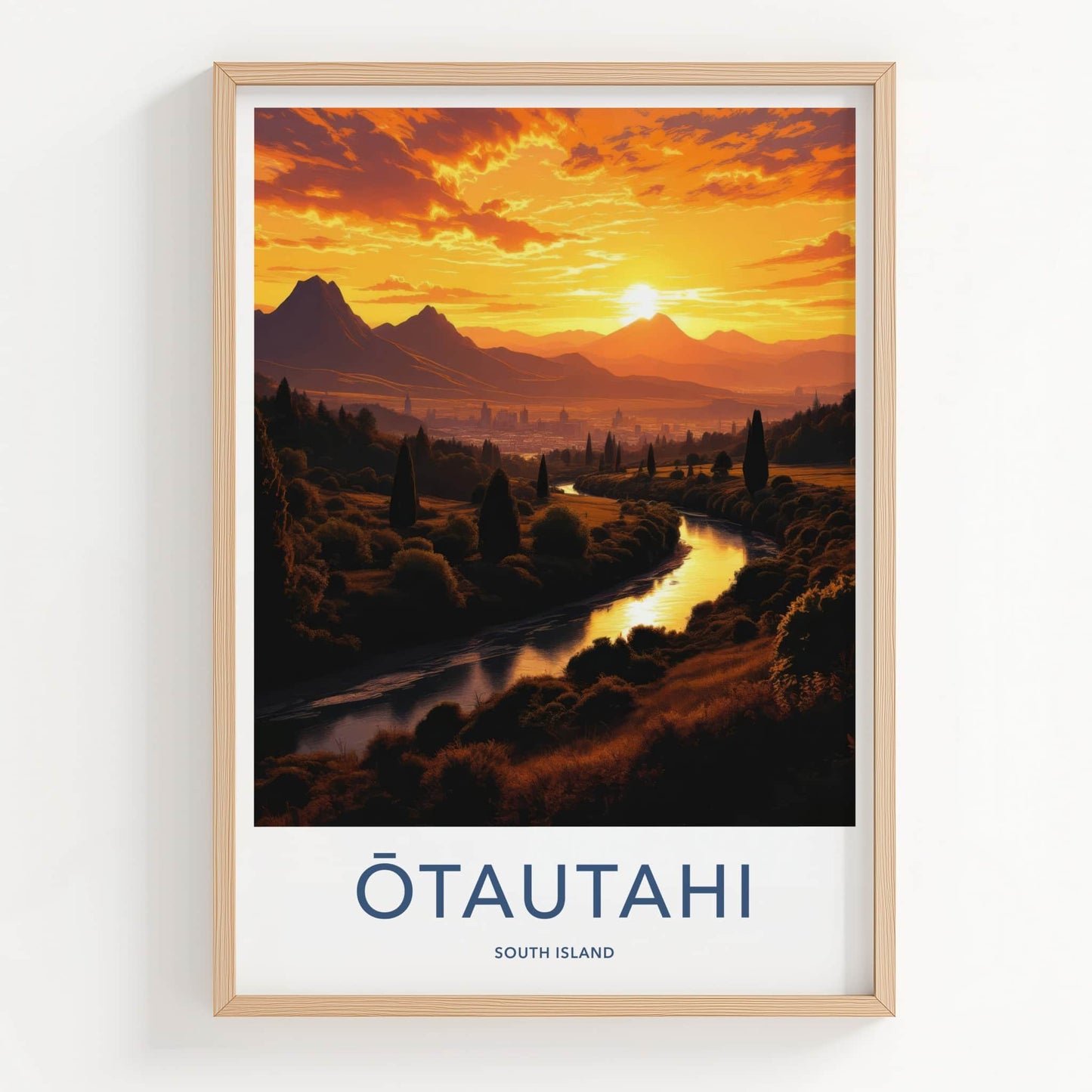 Otautahi Poster - New Zealand Travel Art - Golden River Sunset Home Decor