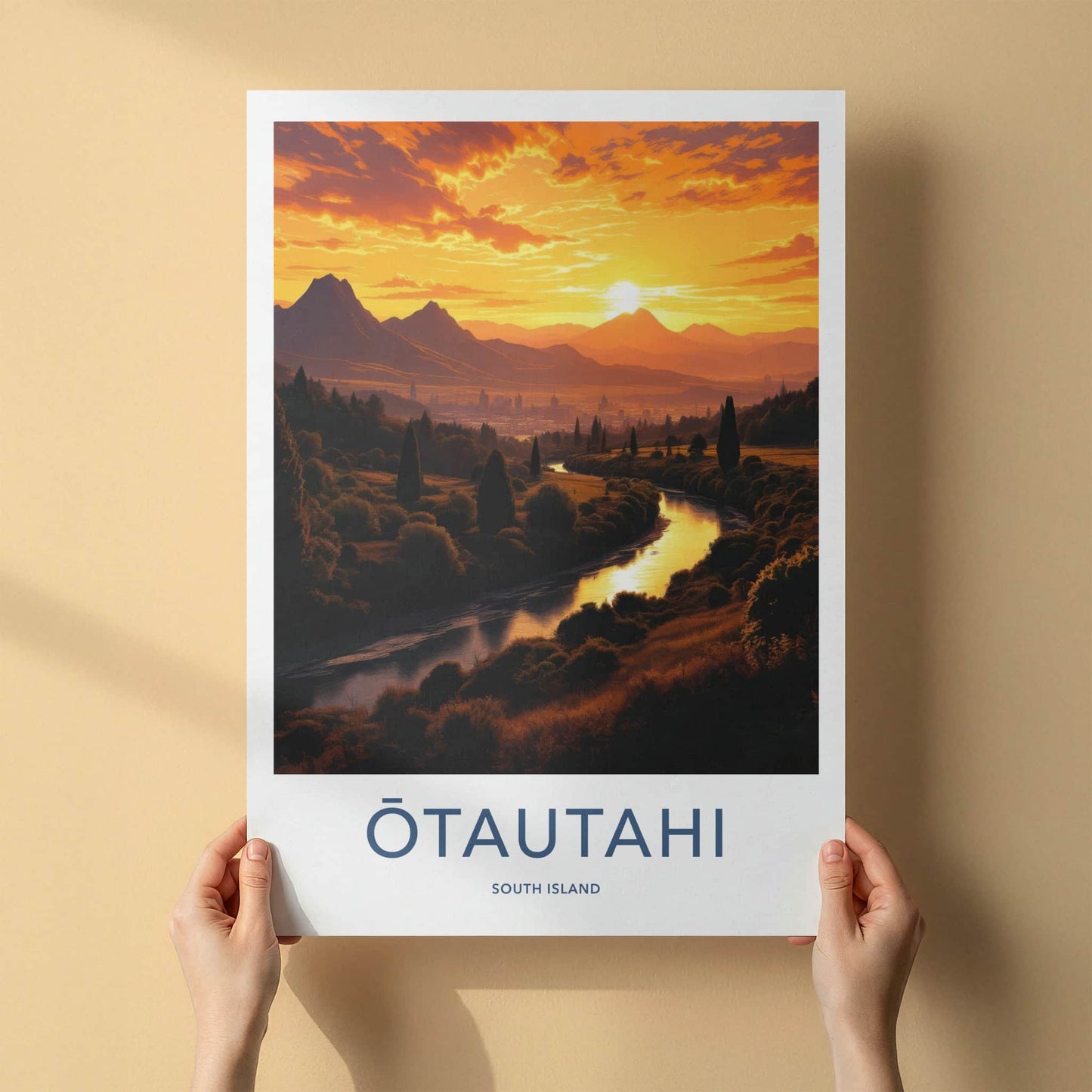 Otautahi Poster - New Zealand Travel Art - Golden River Sunset Home Decor