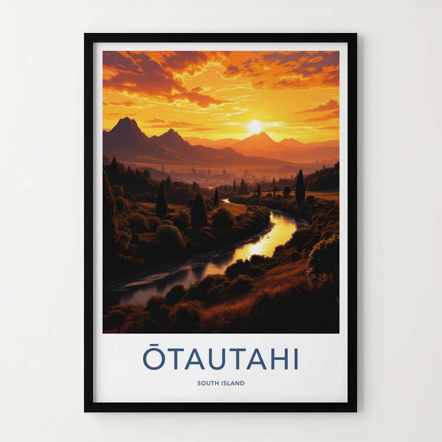 Otautahi Poster - New Zealand Travel Art - Golden River Sunset Home Decor