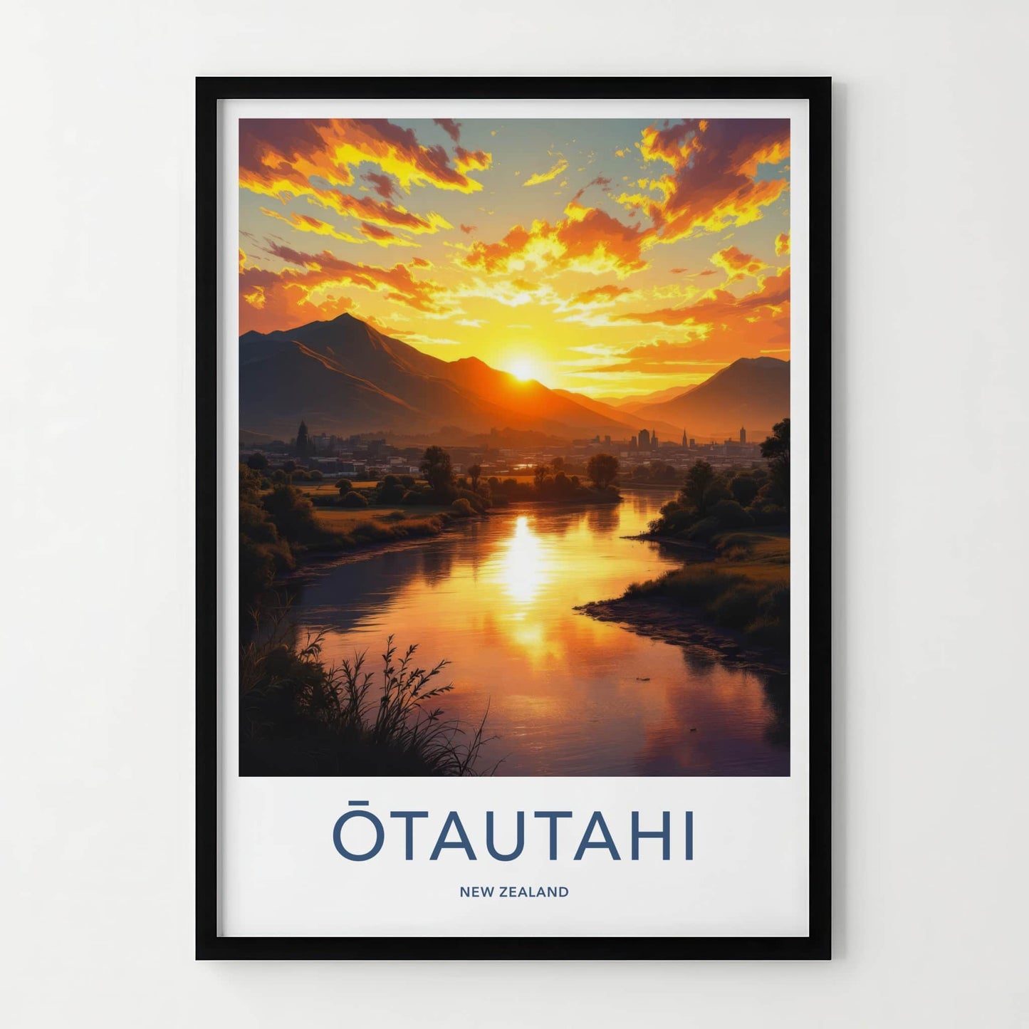Otautahi Poster - New Zealand Travel Art - Golden River Sunset Wall Decor