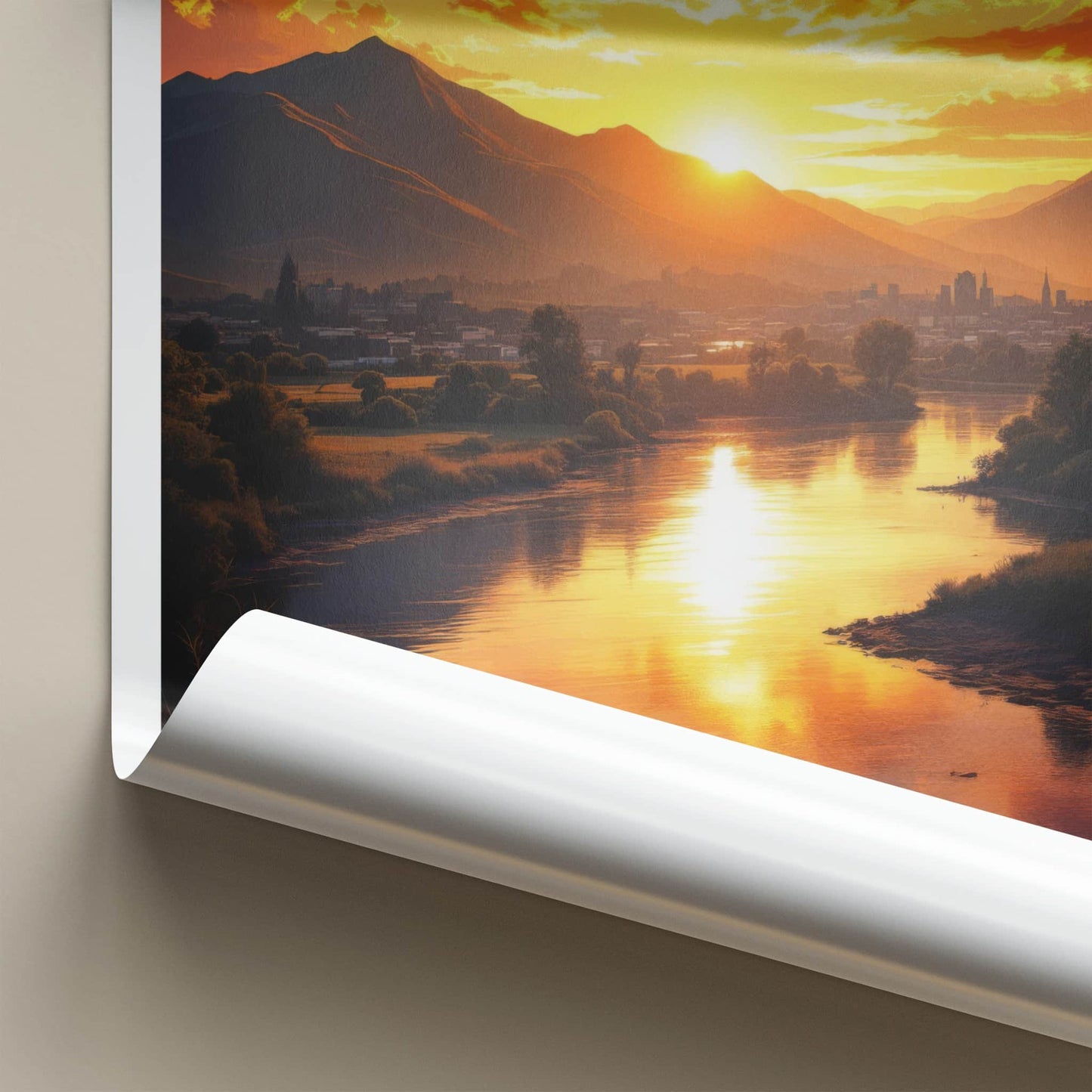 Otautahi Poster - New Zealand Travel Art - Golden River Sunset Wall Decor