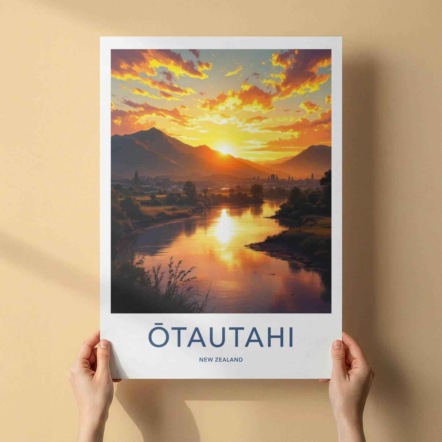 Otautahi Poster - New Zealand Travel Art - Golden River Sunset Wall Decor