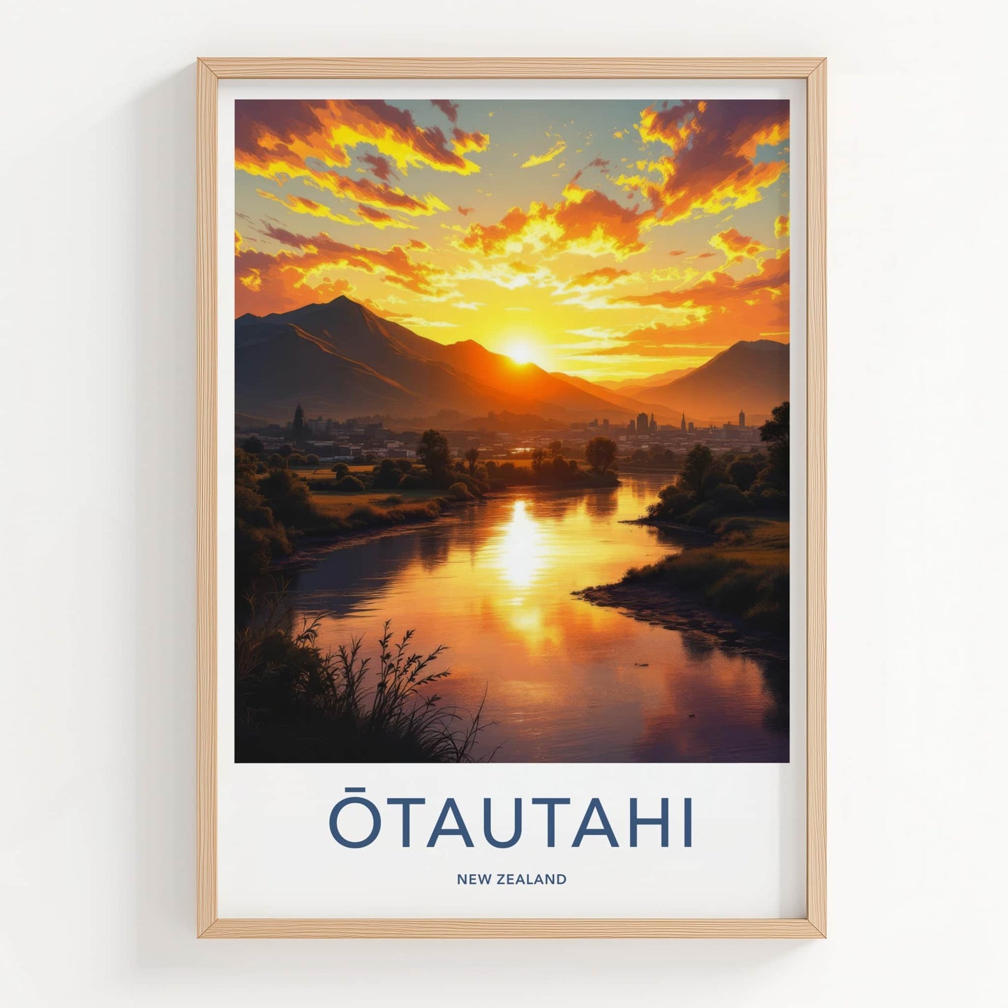 Otautahi Poster - New Zealand Travel Art - Golden River Sunset Wall Decor