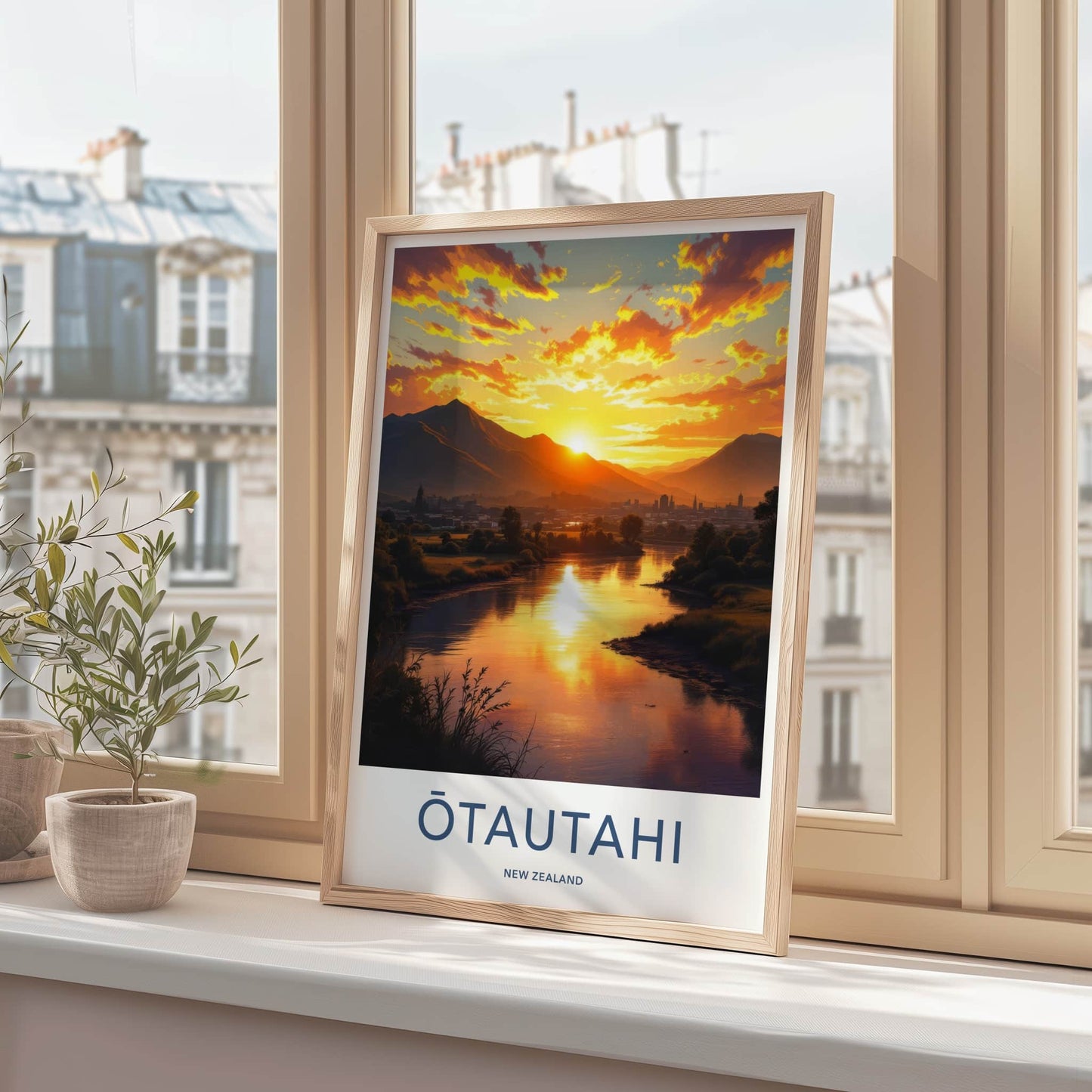 Otautahi Poster - New Zealand Travel Art - Golden River Sunset Wall Decor