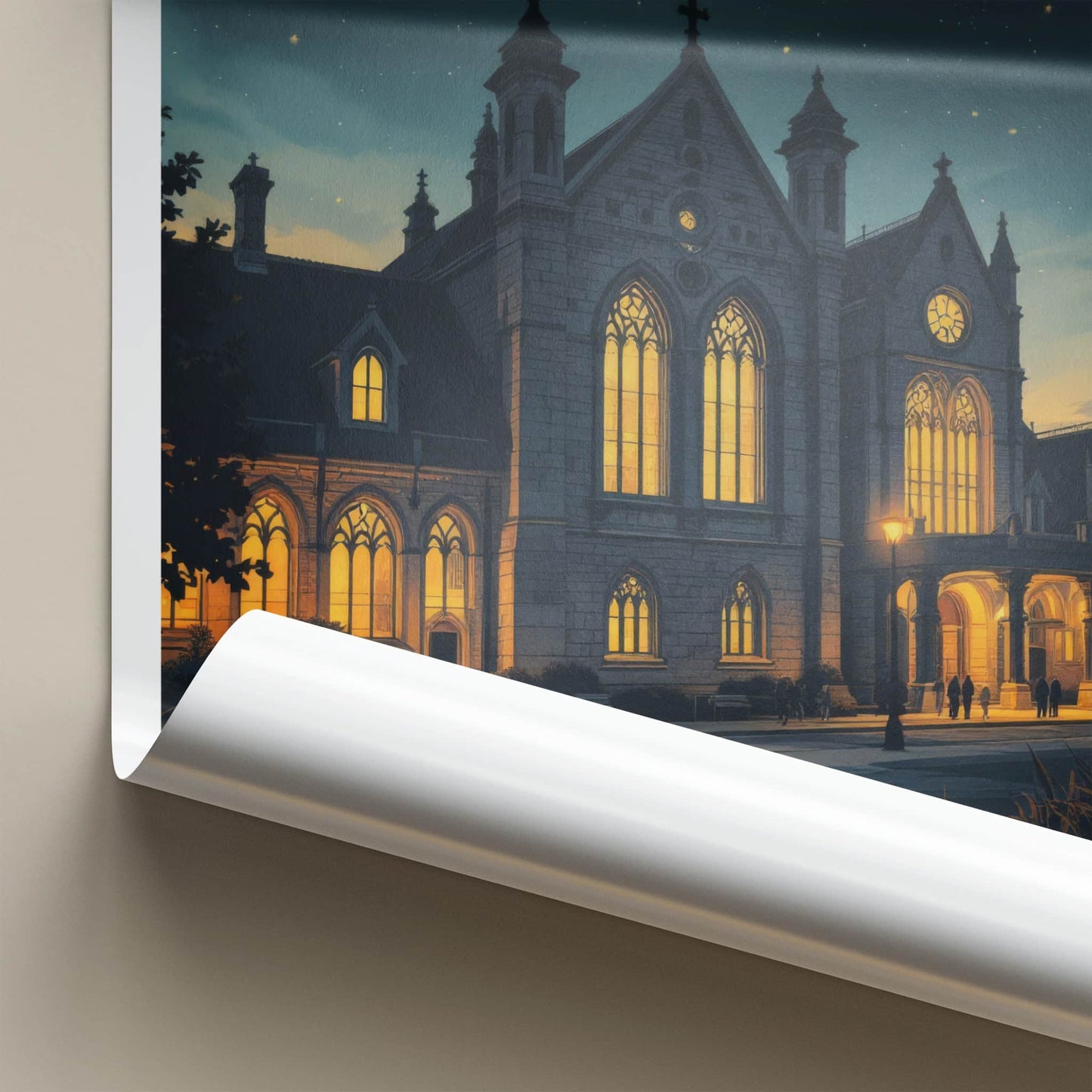 Otautahi Poster - New Zealand Travel Art - Illuminated Gothic Night Home Decor
