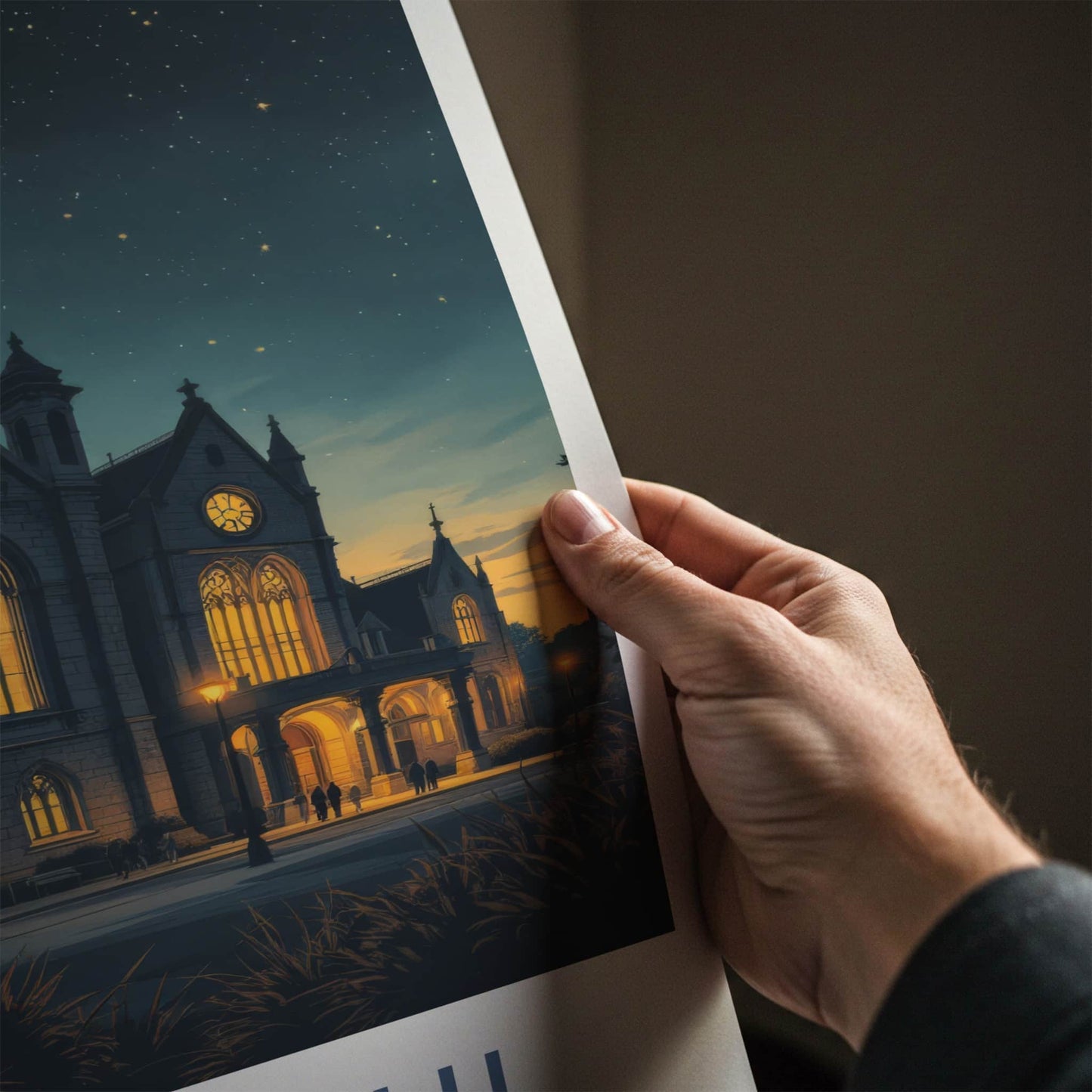 Otautahi Poster - New Zealand Travel Art - Illuminated Gothic Night Home Decor