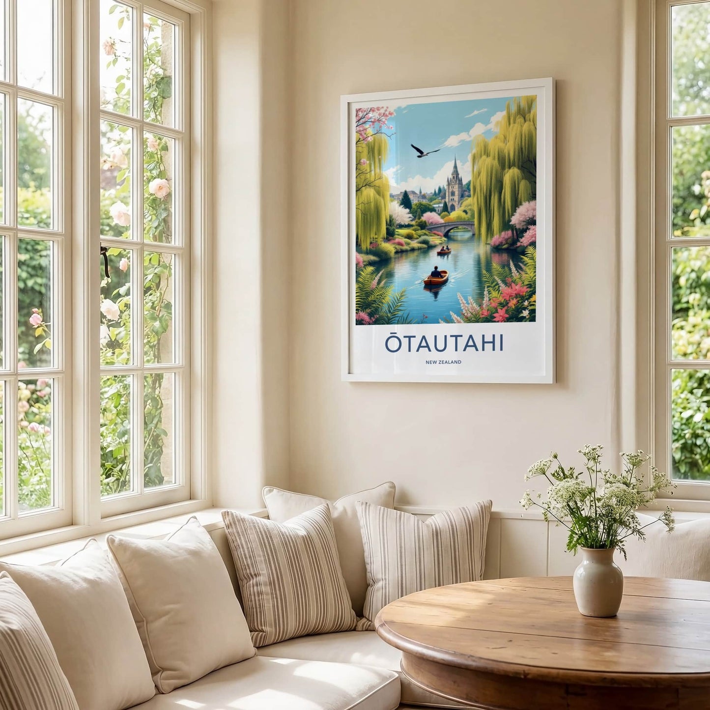 Otautahi Poster - New Zealand Travel Art - River Church Willows Home Decor