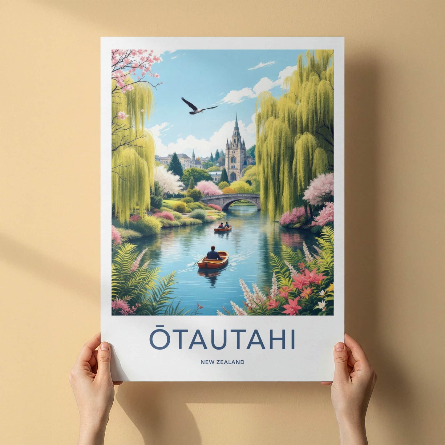 Otautahi Poster - New Zealand Travel Art - River Church Willows Home Decor