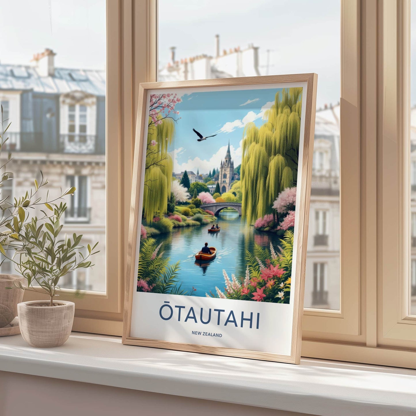 Otautahi Poster - New Zealand Travel Art - River Church Willows Home Decor