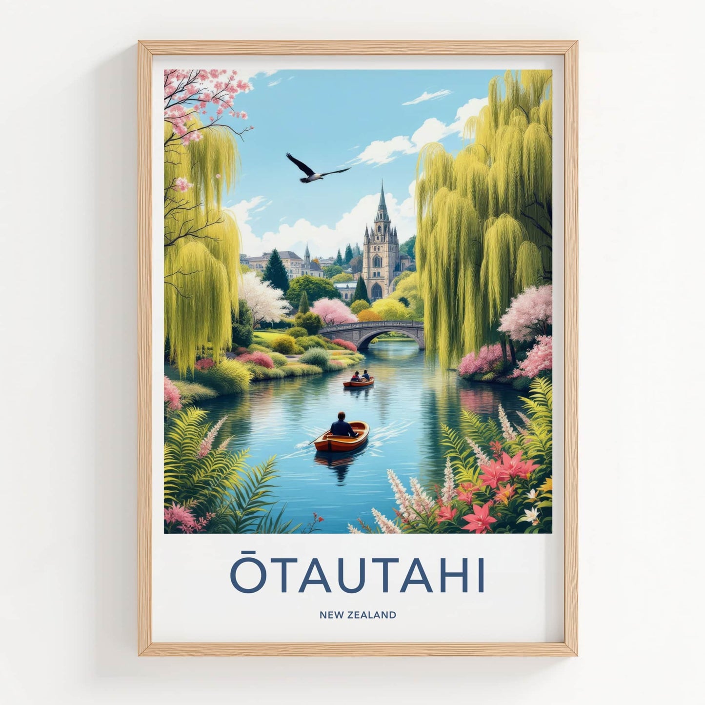 Otautahi Poster - New Zealand Travel Art - River Church Willows Home Decor