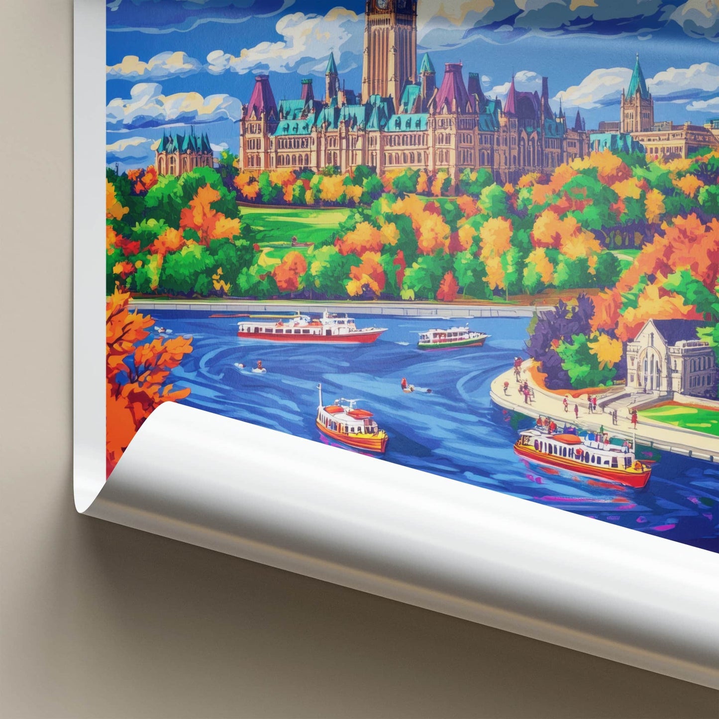 Ottawa Poster - Canada Travel Art - Parliament River Autumn Home Decor