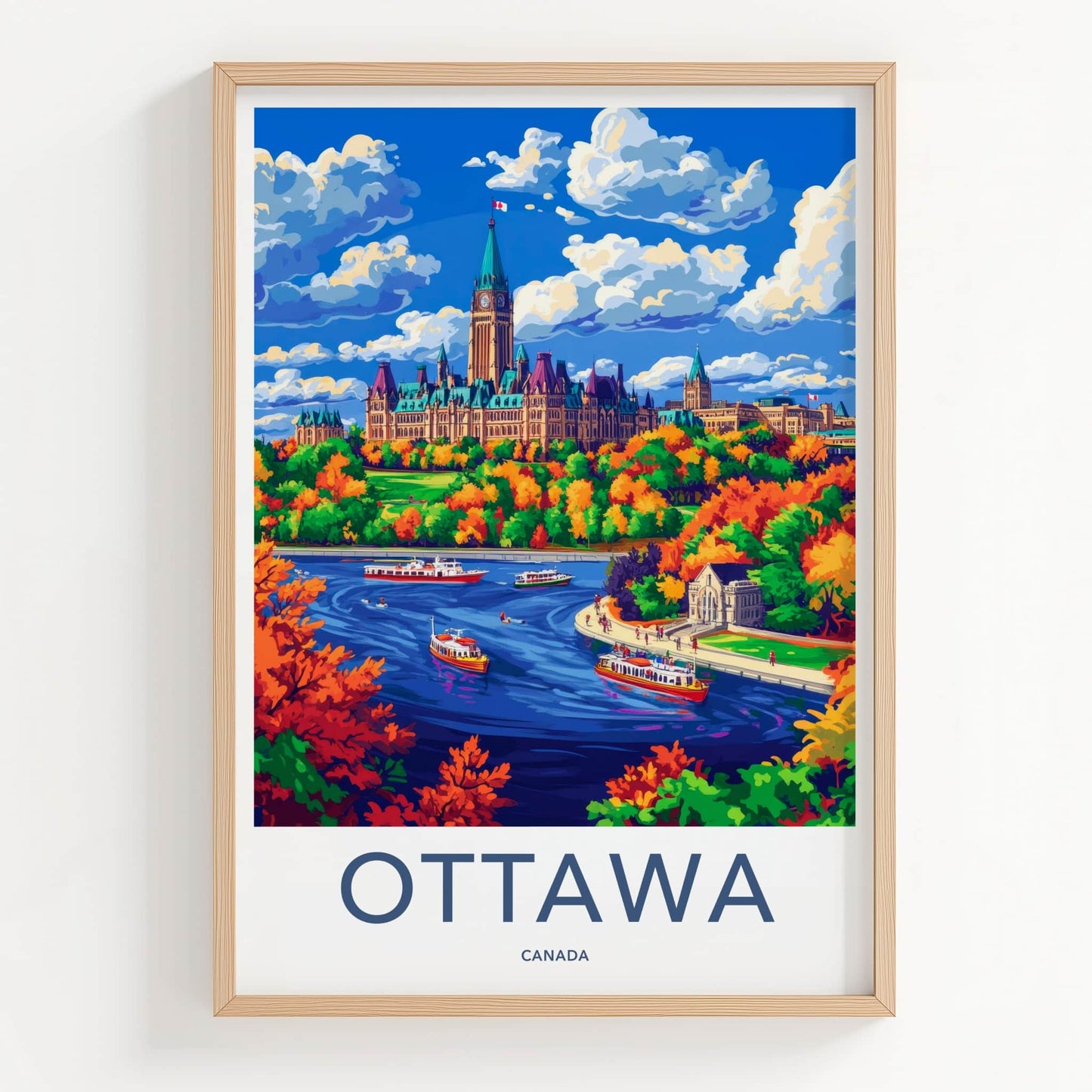 Ottawa Poster - Canada Travel Art - Parliament River Autumn Home Decor