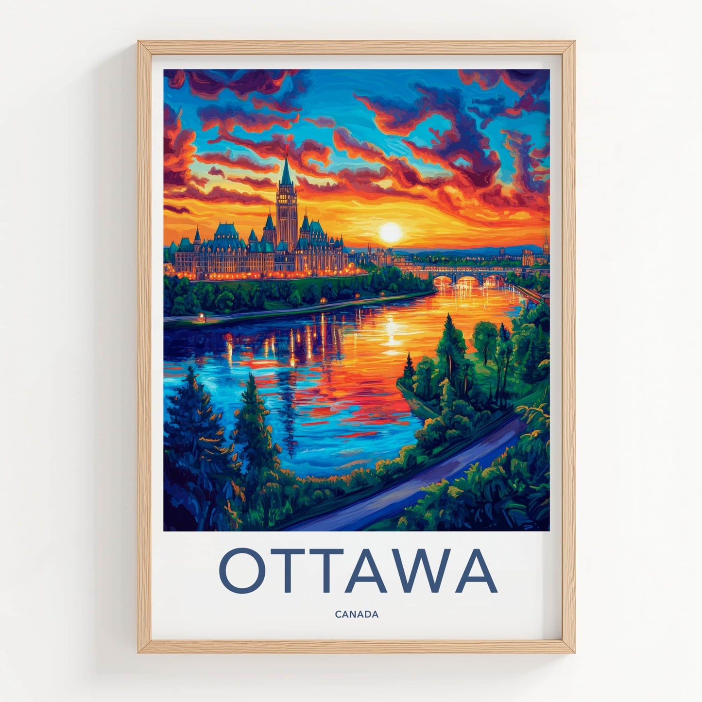 Ottawa Poster - Canada Travel Art - Vibrant River Skyline Home Decor