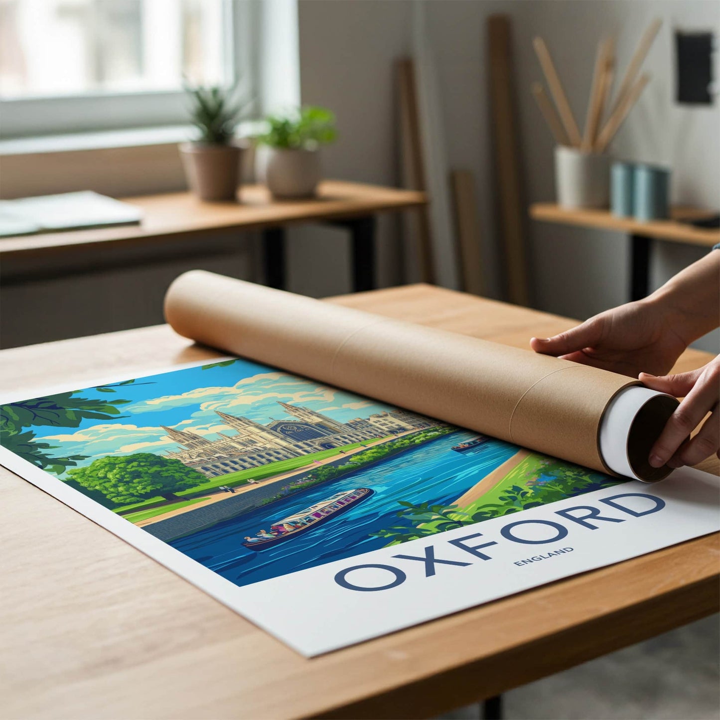 Oxford Poster - England Travel Art - Historic College River Home Decor