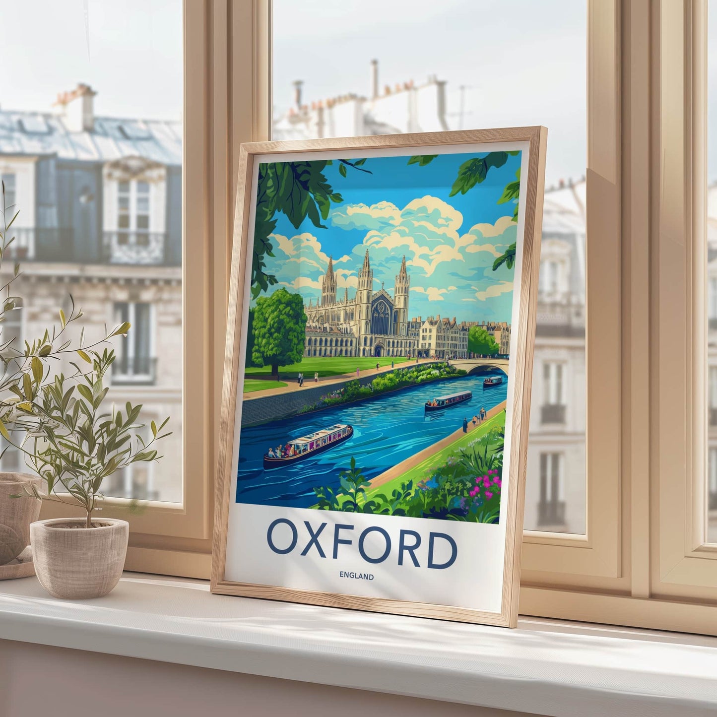 Oxford Poster - England Travel Art - Historic College River Home Decor