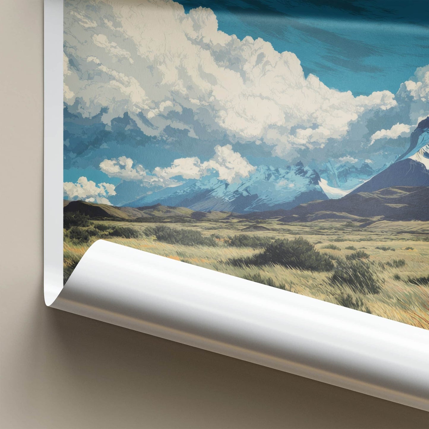 Paine Grande Poster - Chile Travel Art - Snowy Peaks Grass Home Decor