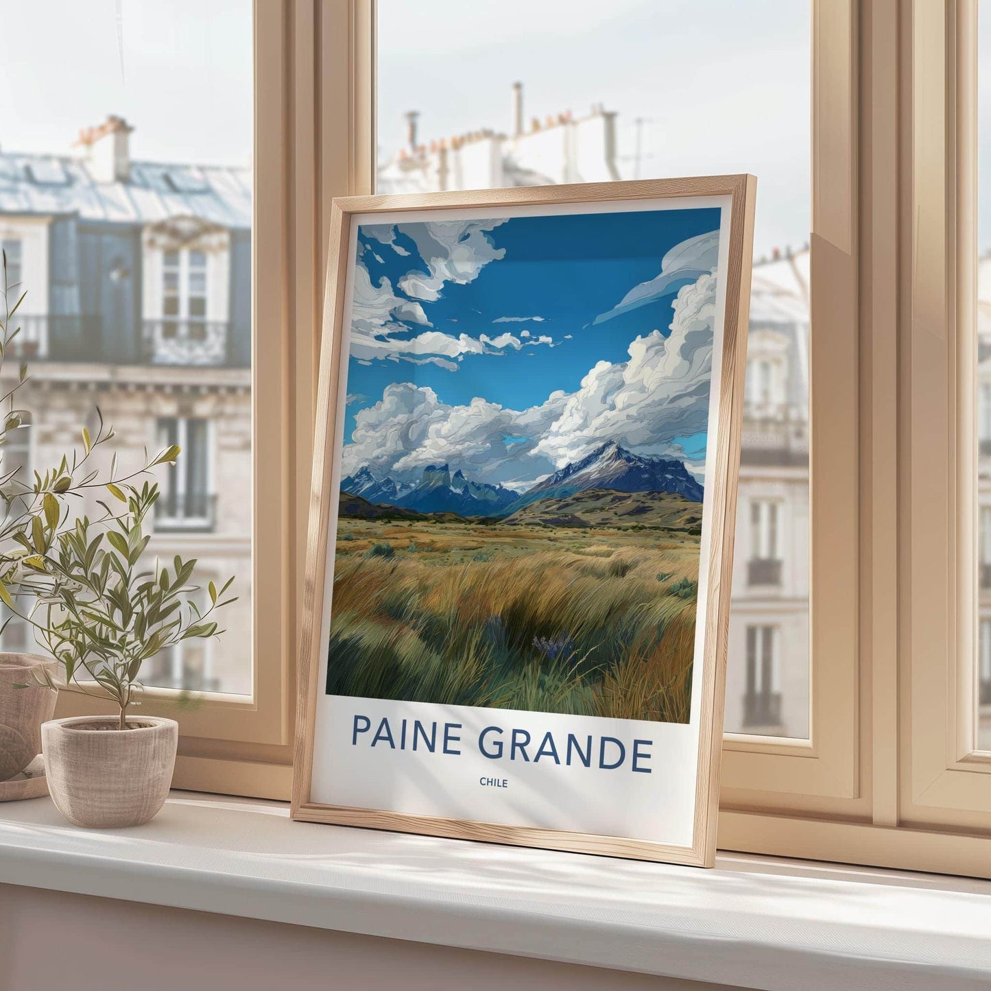 PAINE GRANDE Poster - Chile Travel Art - Vibrant Mountain Landscape Home Decor