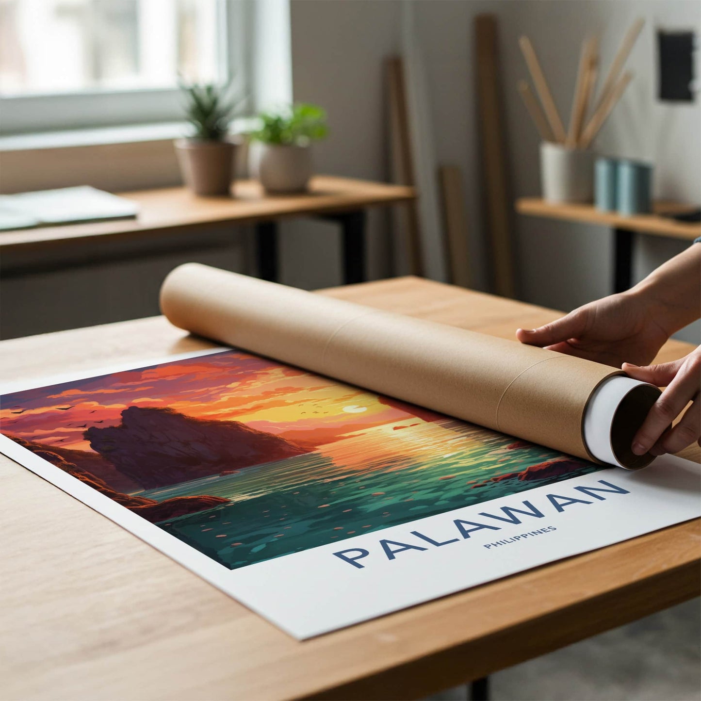 Palawan Poster - Philippines Travel Art - Island bay sunset Home Decor