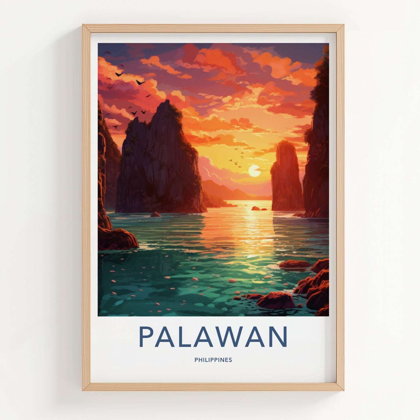 Palawan Poster - Philippines Travel Art - Island bay sunset Home Decor