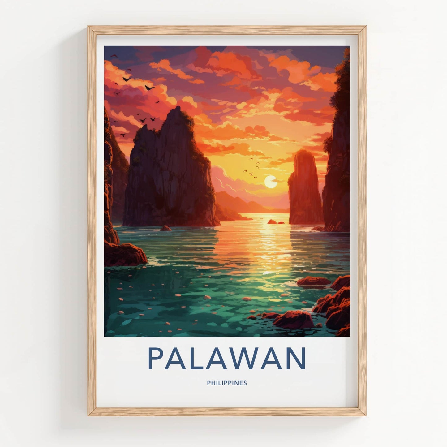 Palawan Poster - Philippines Travel Art - Island bay sunset Home Decor