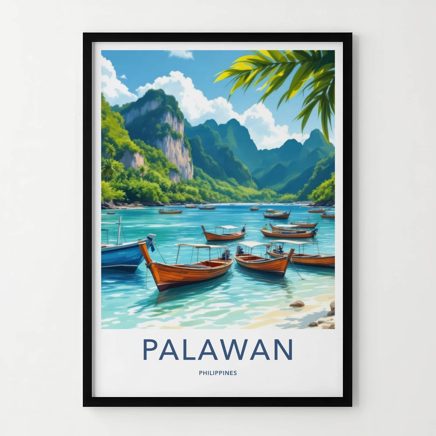 Palawan Poster - Philippines Travel Art - Tropical Bay Boats Home Decor