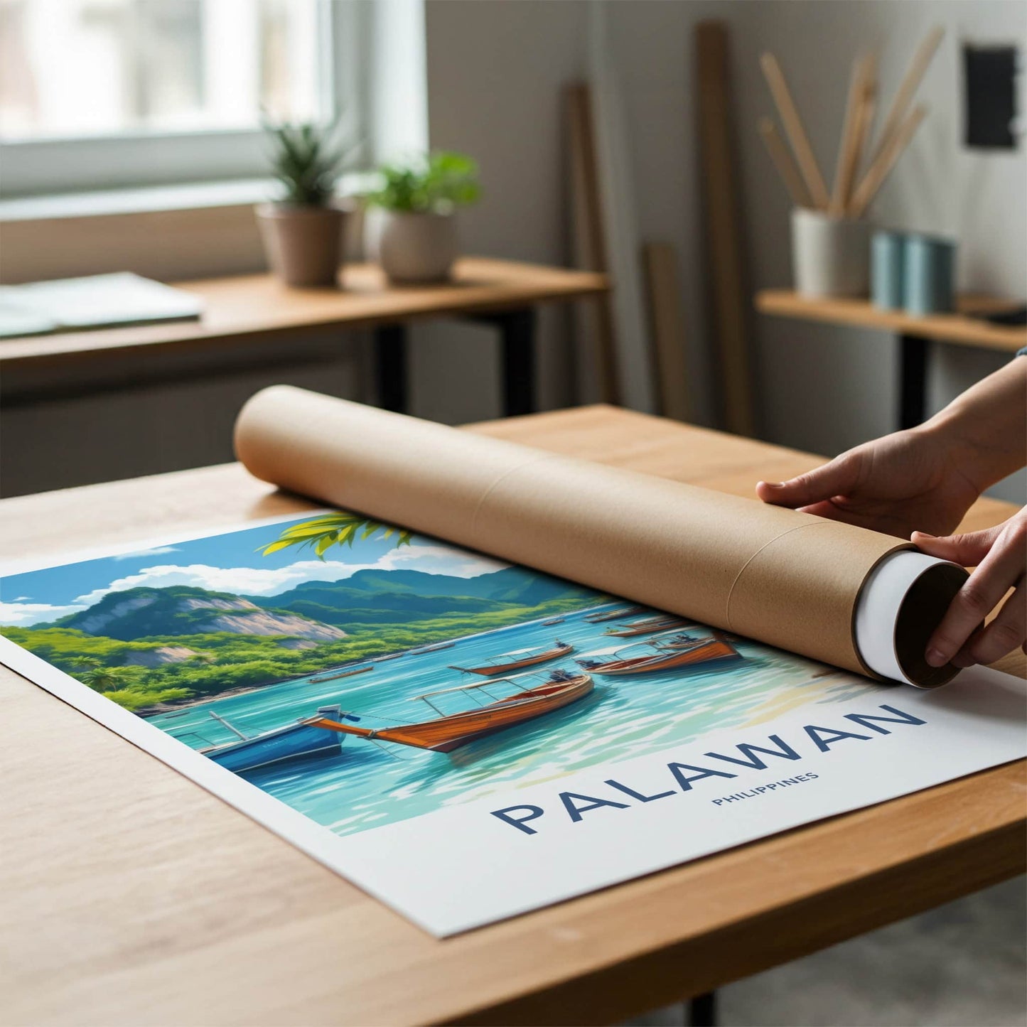 Palawan Poster - Philippines Travel Art - Tropical Bay Boats Home Decor