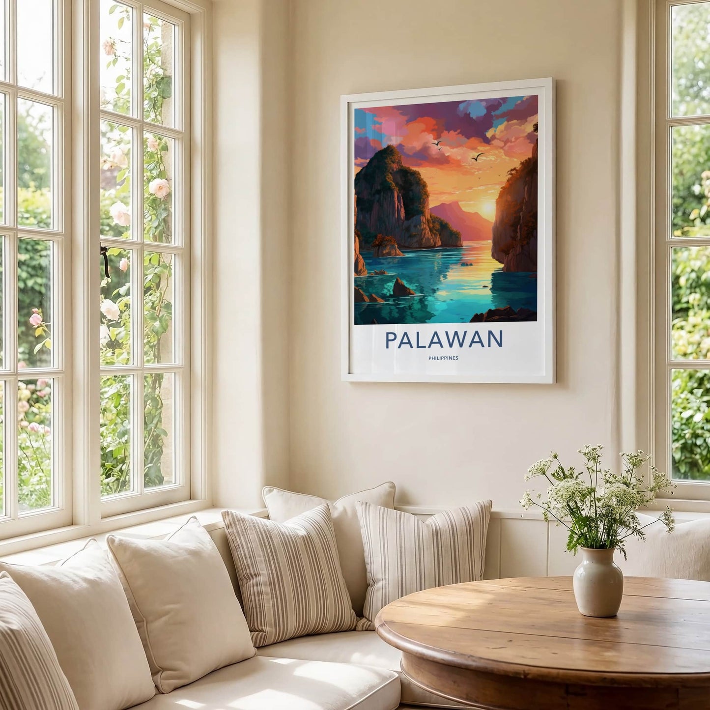 Palawan Poster - Philippines Travel Art - Tropical Bay Sunset Home Decor