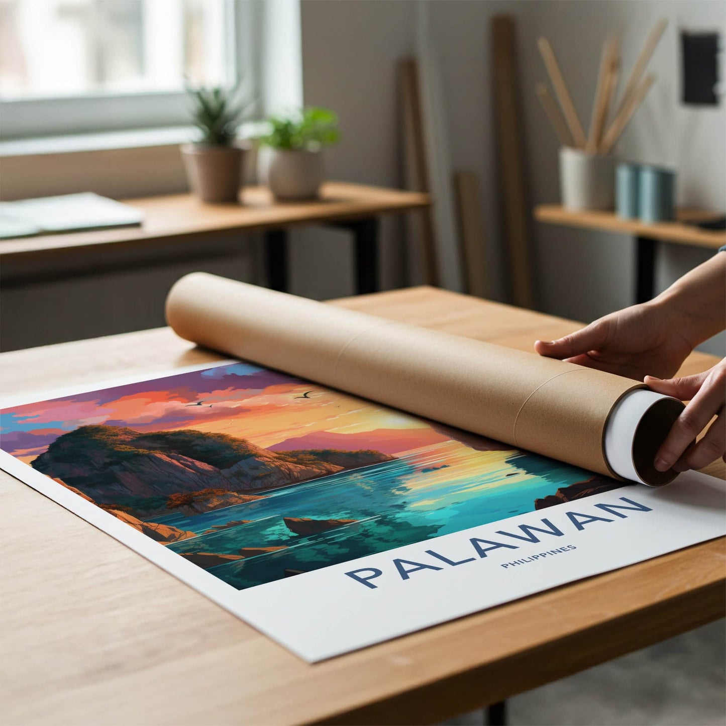 Palawan Poster - Philippines Travel Art - Tropical Bay Sunset Home Decor