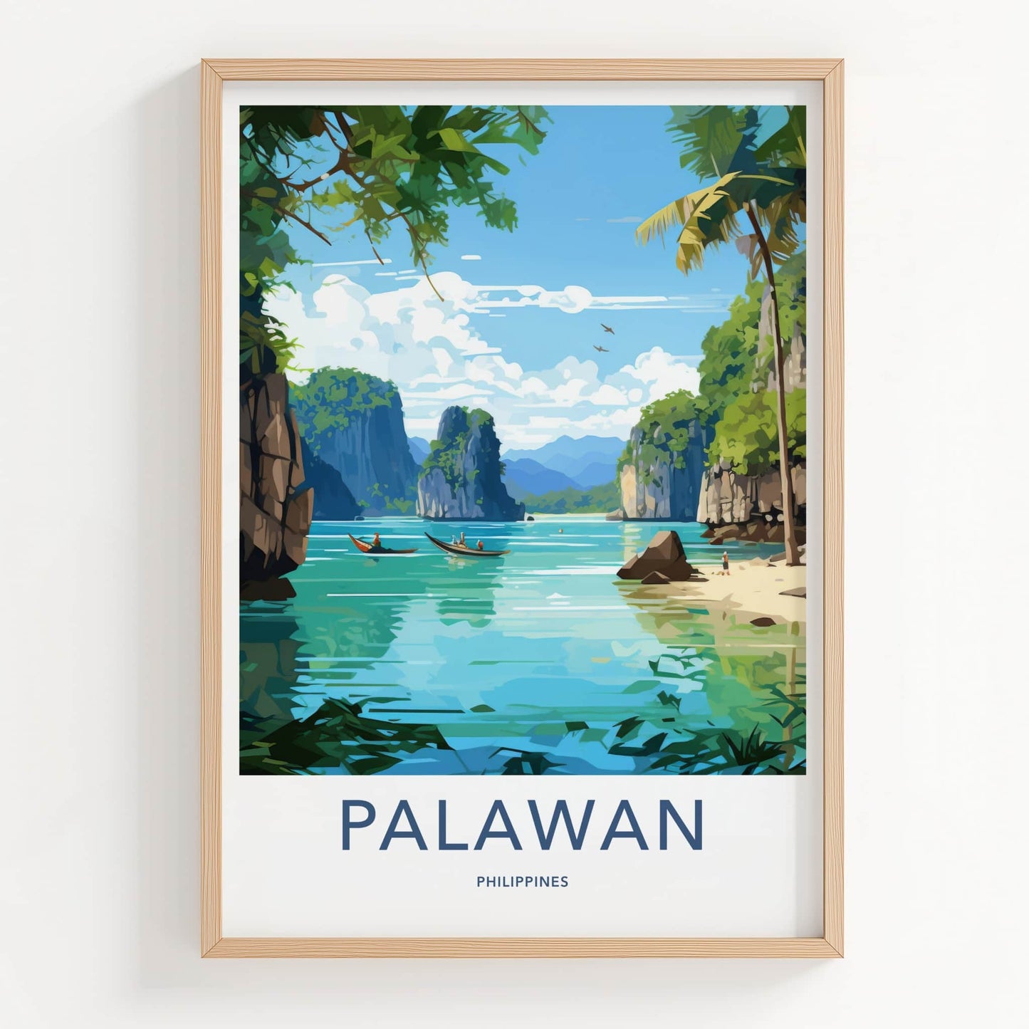 Palawan Poster - Philippines Travel Art - Tropical Lagoon Boats Home Decor