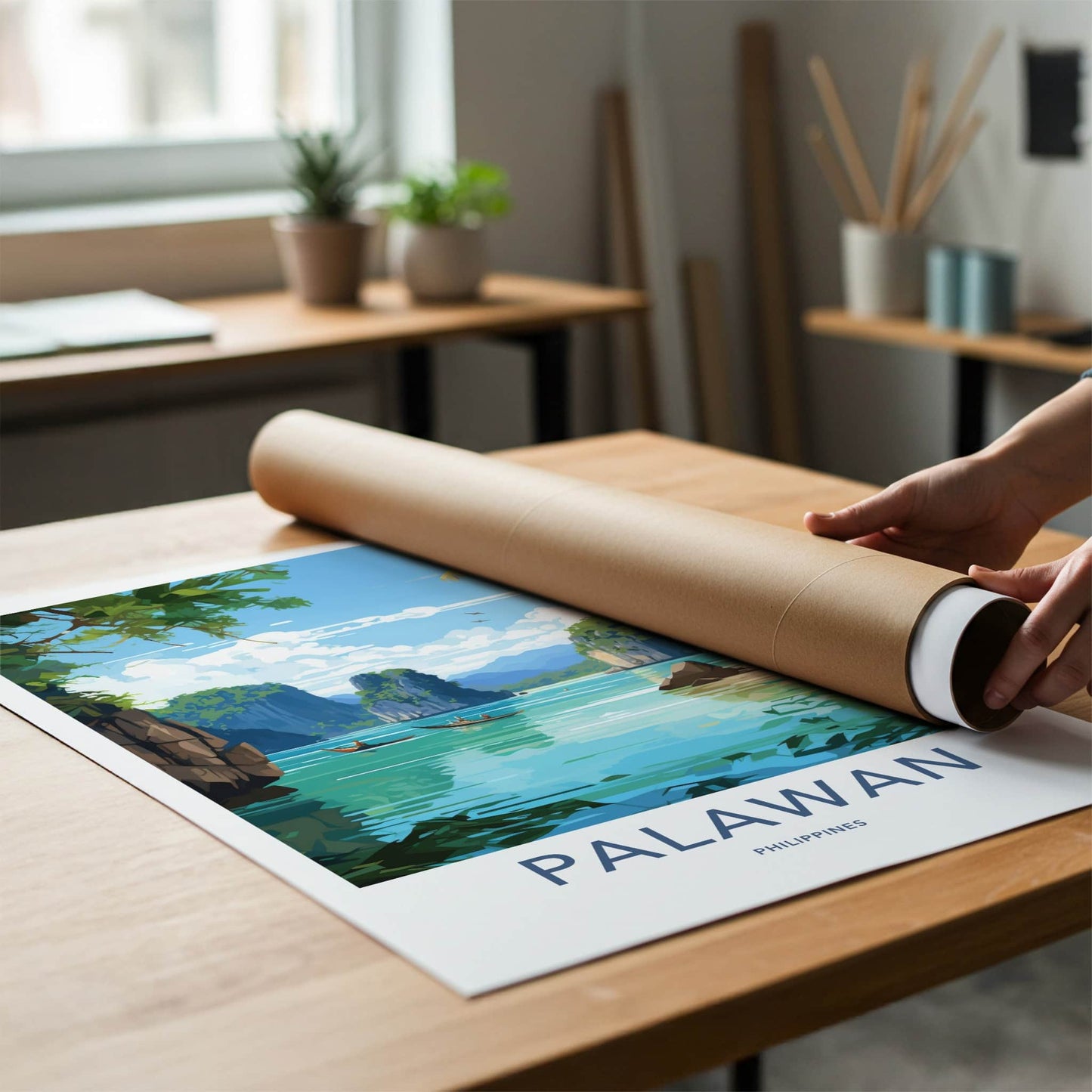 Palawan Poster - Philippines Travel Art - Tropical Lagoon Boats Home Decor