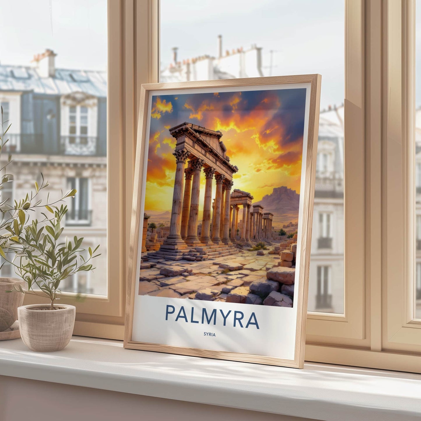 Palmyra Poster - Syria Travel Art - Sunset Ancient Columns Home Decor