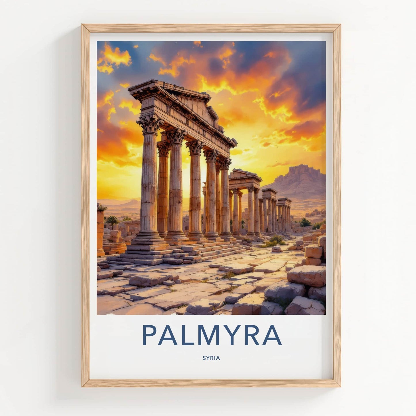 Palmyra Poster - Syria Travel Art - Sunset Ancient Columns Home Decor