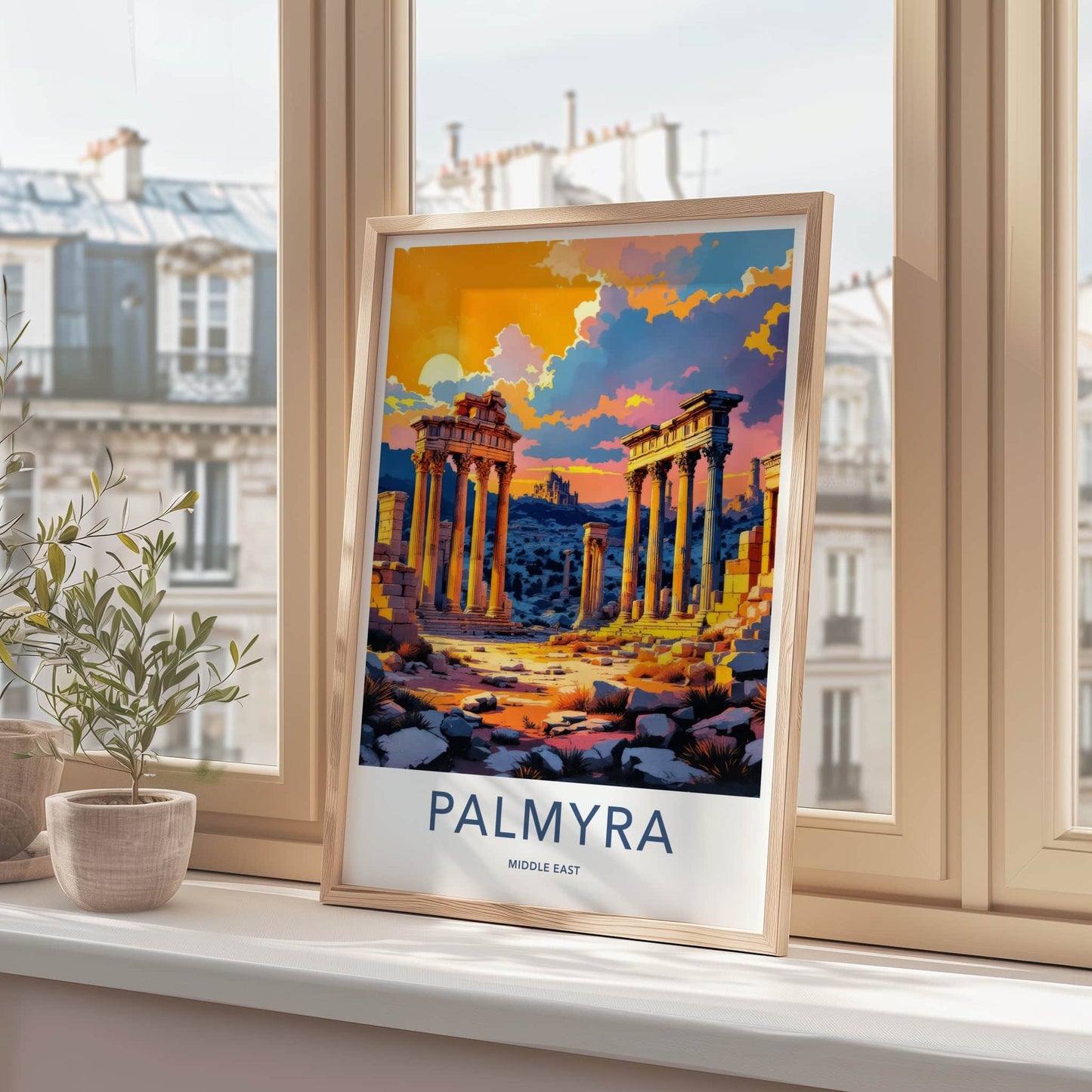 Palmyra Poster - Syria Travel Print - Sunlit Ruins Dusk Gallery Art