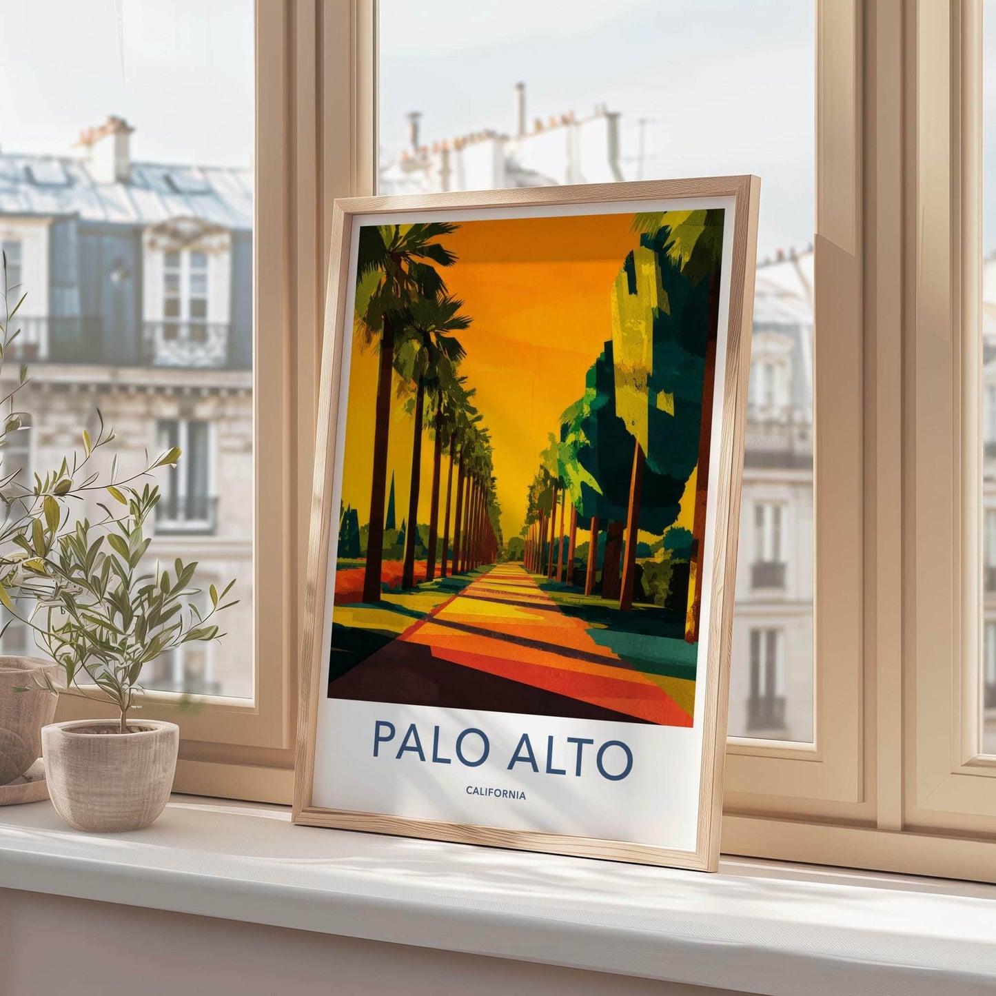 Palo Alto Poster - California Wall Art - Golden Palm Pathway Home Decor