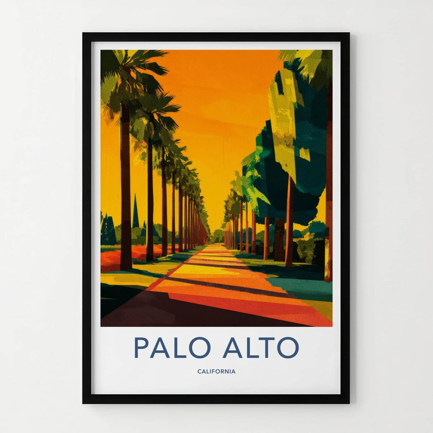 Palo Alto Poster - California Wall Art - Golden Palm Pathway Home Decor