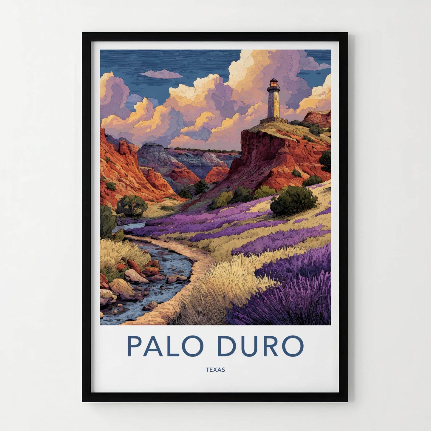 Palo Duro Poster - Texas Travel Art - Canyon Lighthouse Stream Home Decor
