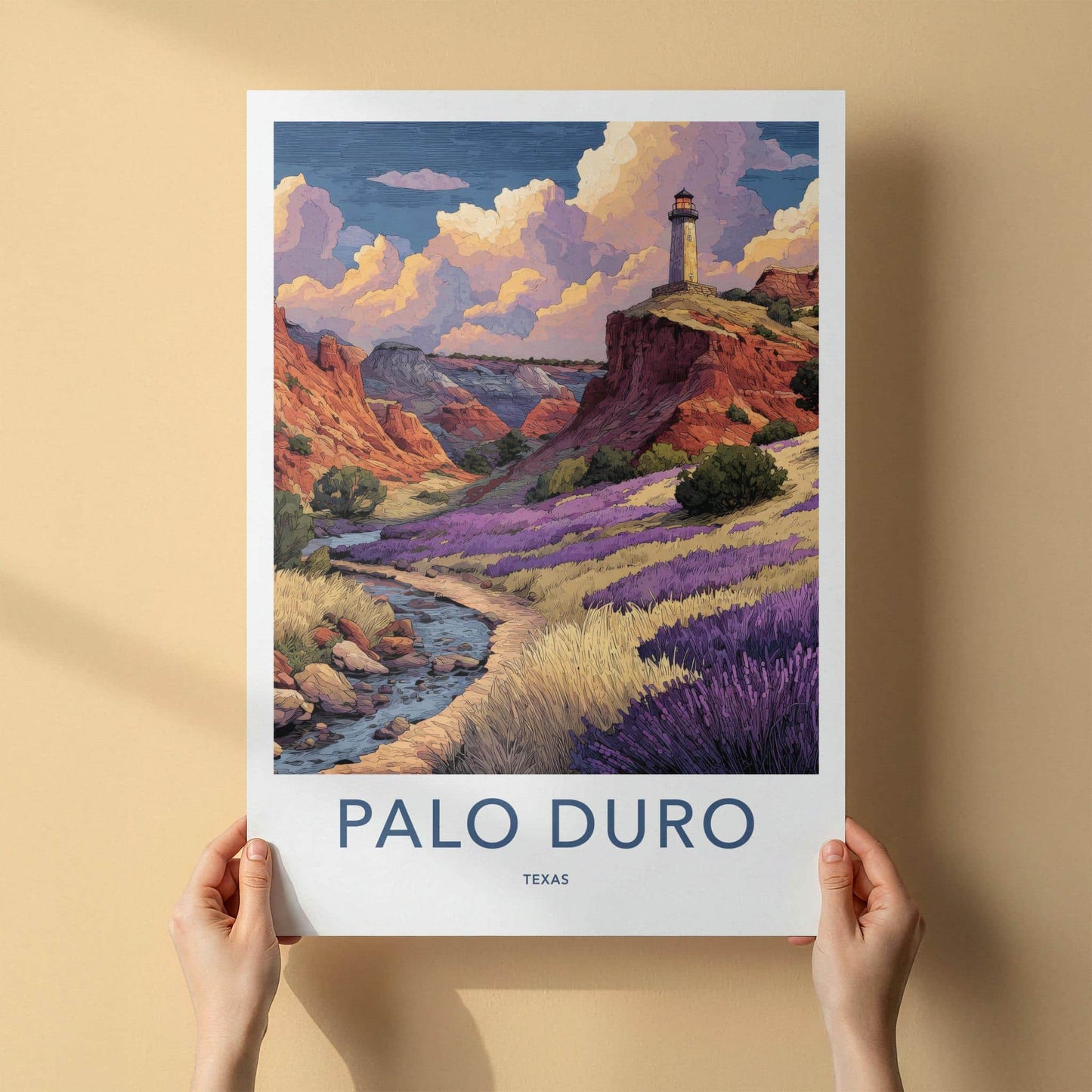Palo Duro Poster - Texas Travel Art - Canyon Lighthouse Stream Home Decor