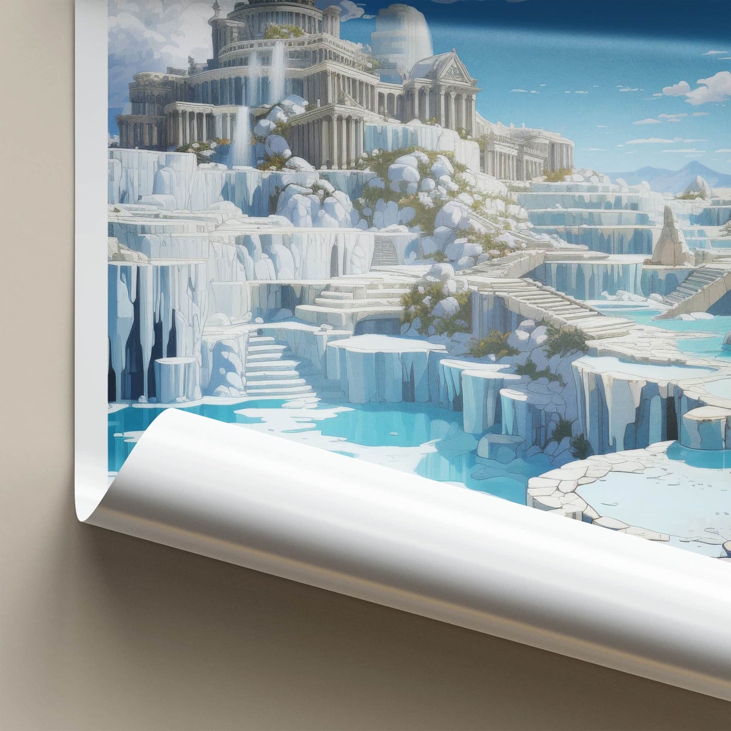 Pamukkale Poster - Turkiye Travel Art - Travertine Pools Temple Wall Decor