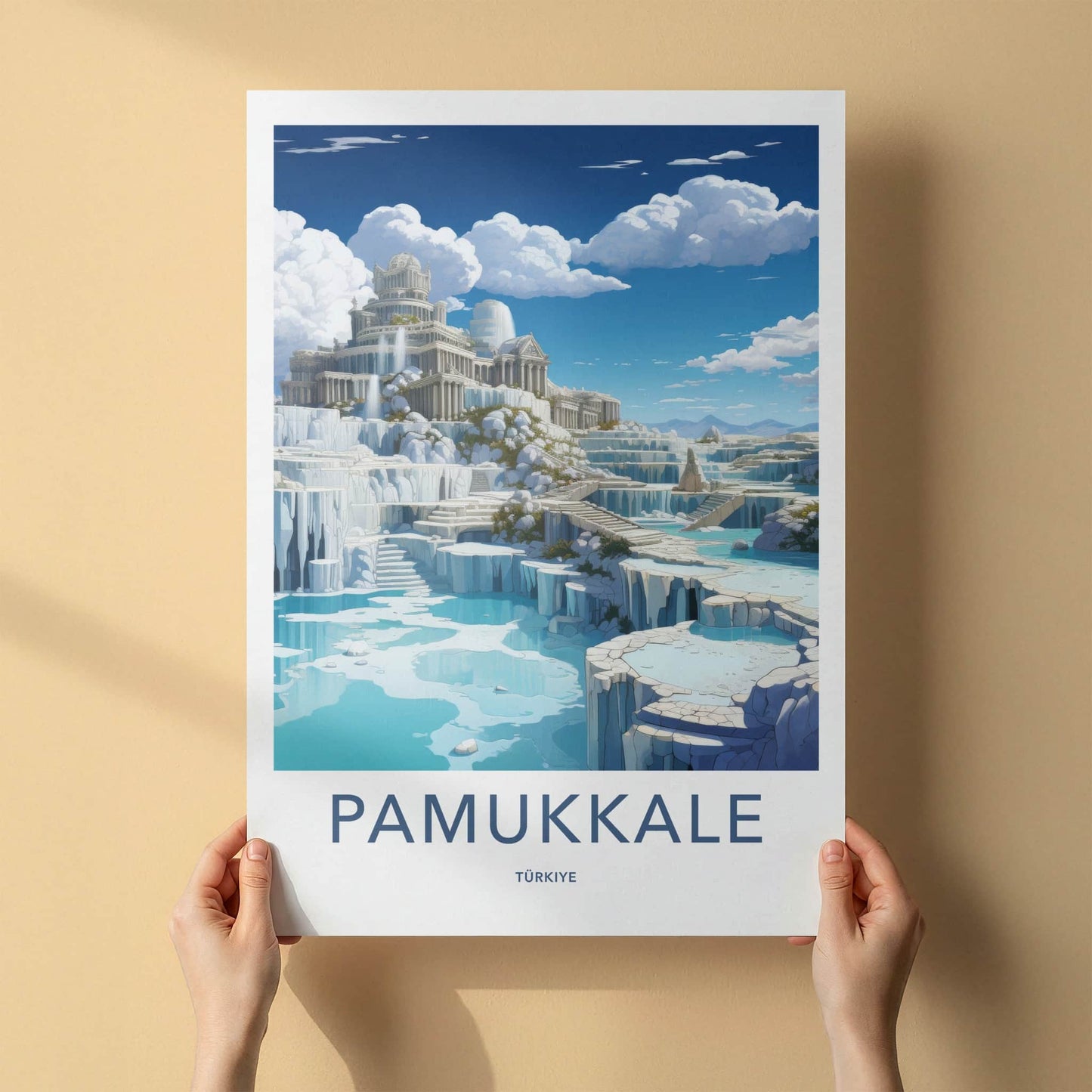 Pamukkale Poster - Turkiye Travel Art - Travertine Pools Temple Wall Decor