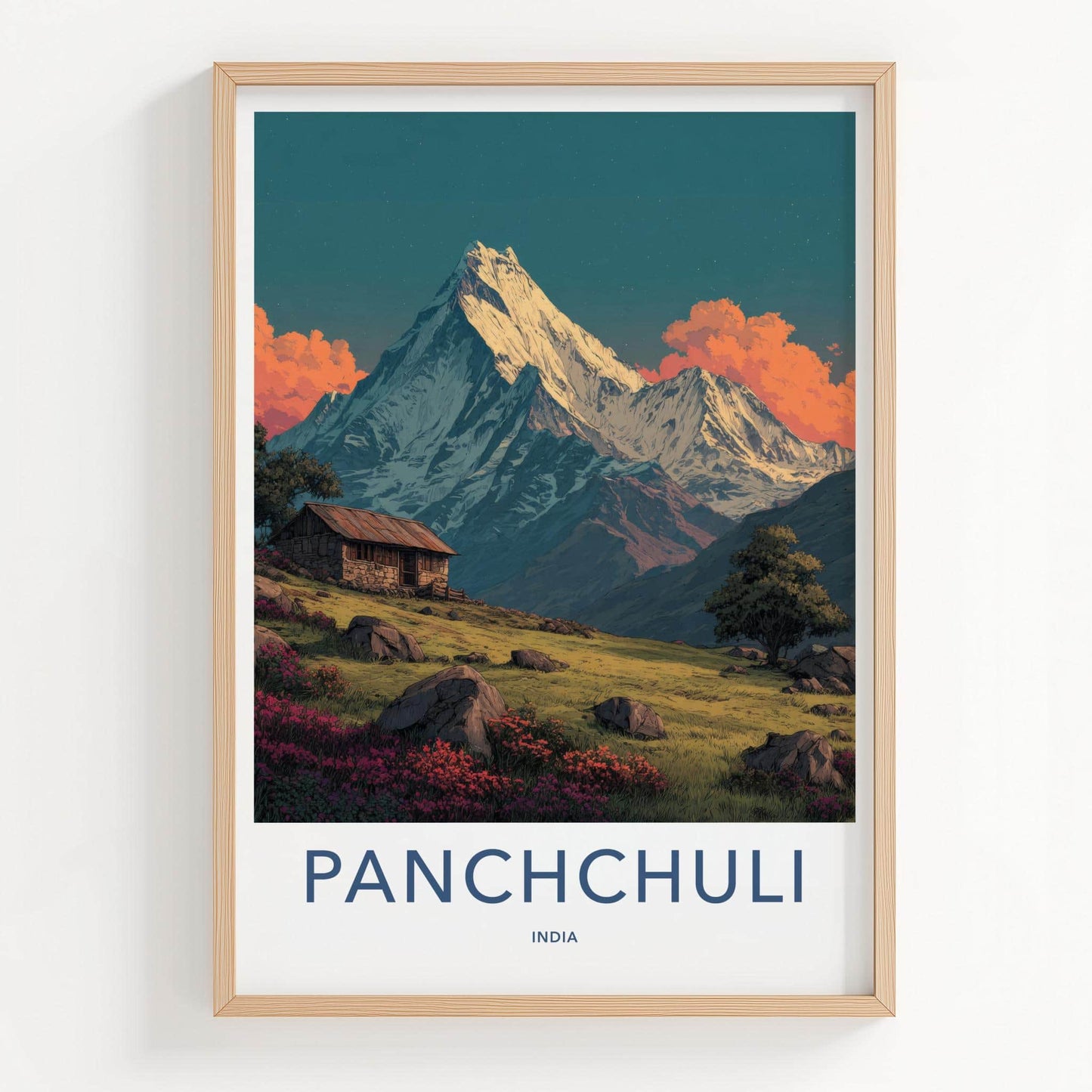 Panchchuli Poster - India Travel Art - Uttarakhand Rustic Cabin Home Decor